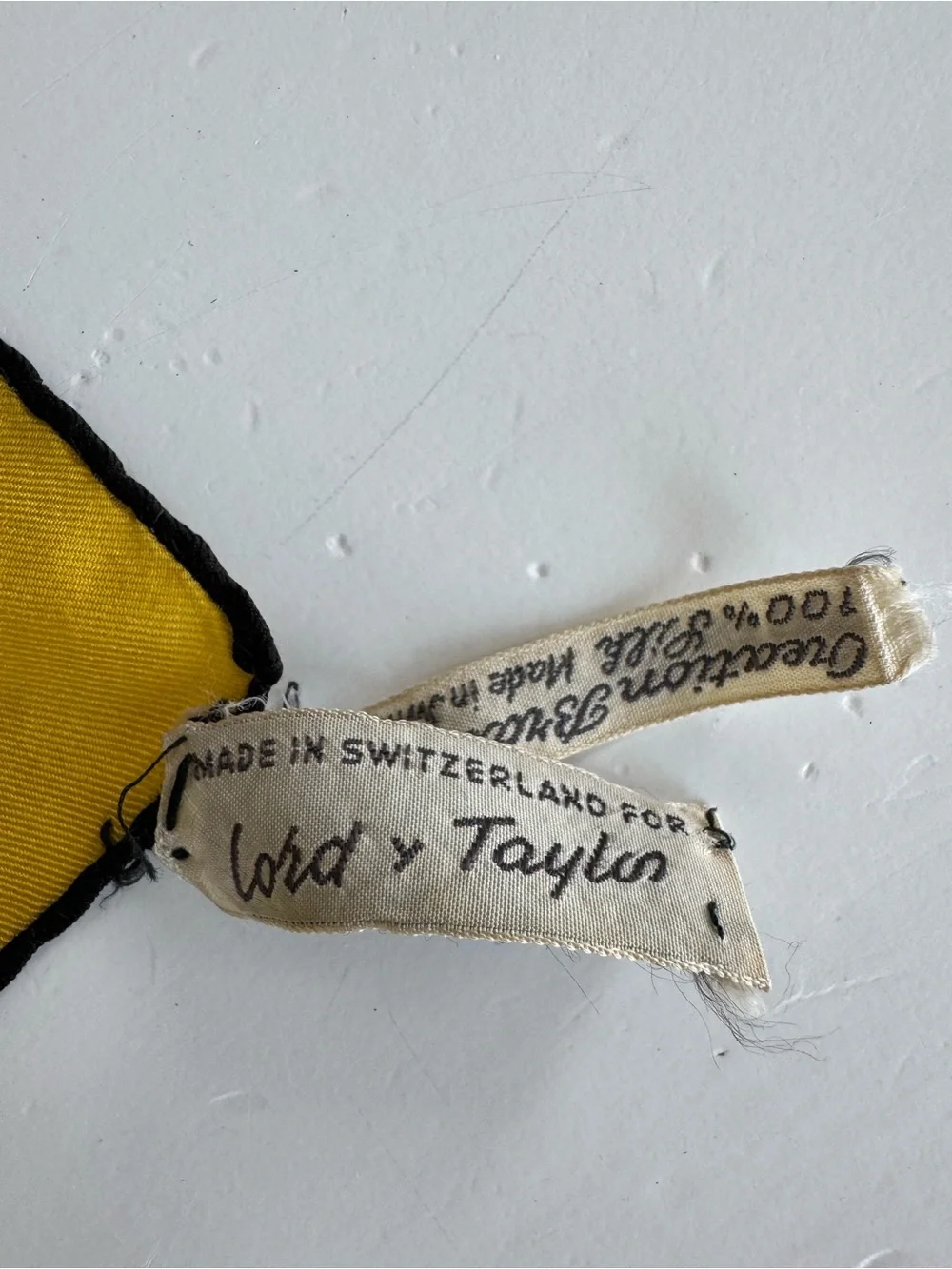 Vintage Lord & Taylor Yellow Black Brushstroke Large Square Silk Scarf